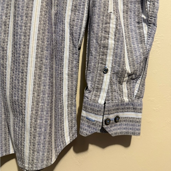 Bugatchi Men's Button Down Dress Shirt Cotton Blue White Striped Textured XL - Picture 6 of 14
